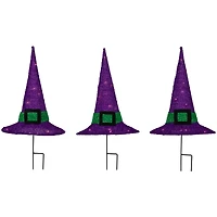 14" LED Lighted Purple Witches Hat Outdoor Halloween Pathway Markers, 3ct.