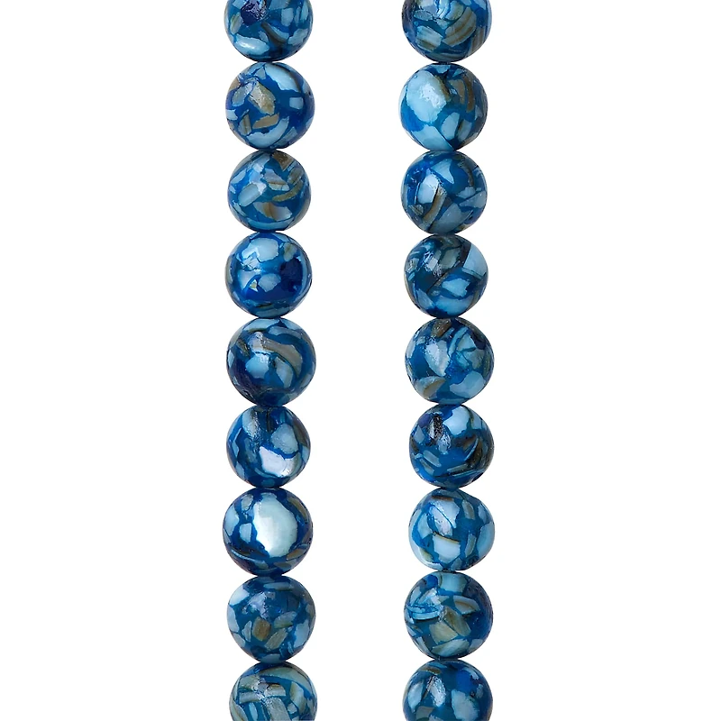 12 Pack:  Blue Reconstituted Shell Round Beads, 6mm by Bead Landing™