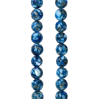 12 Pack:  Blue Reconstituted Shell Round Beads, 6mm by Bead Landing™