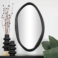 39" Black Wooden Abstract Oval Framed Wall Mirror