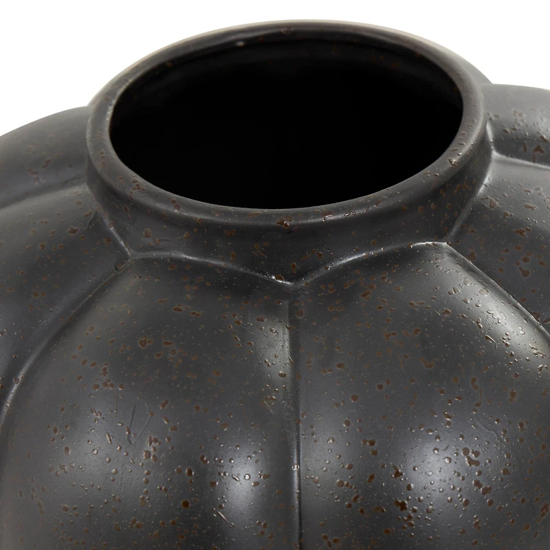 13" Black Speckled Ceramic Bubble Ribbed Vase