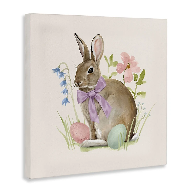 Stupell Industries Spring Bunny Rabbit Easter Eggs Blossoming Flowers Canvas Wall Art