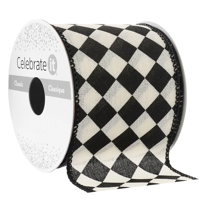 2.5" x 3yd. Black & White Diamonds Wired Edge Ribbon by Celebrate It™