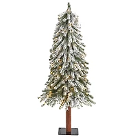 4ft. Pre-Lit Flocked Grand Alpine Artificial Christmas Tree, Clear LED Lights