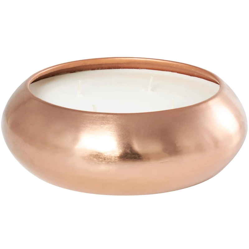 9" White 4-Wick Wax Tropical Breeze Scented Wide Dome Shaped Candle with Copper Container Bowl