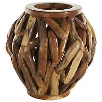 15.5" Brown Teak Wood Handmade Live Edge Tree Branch Vase