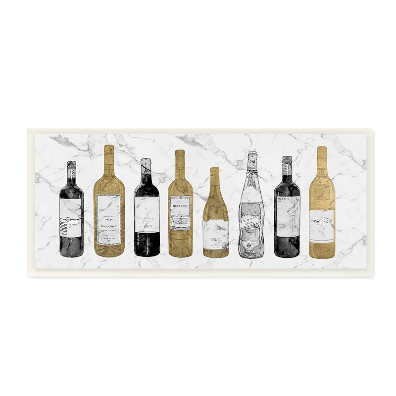 Stupell Industries Traditional Wine Bottle Illustrations Glam Marble Pattern,7" x 17"