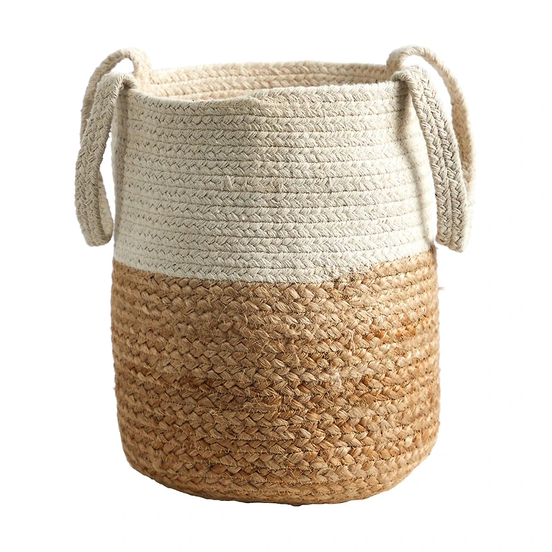12.5" Handmade Natural Jute & Cotton Basket Planter