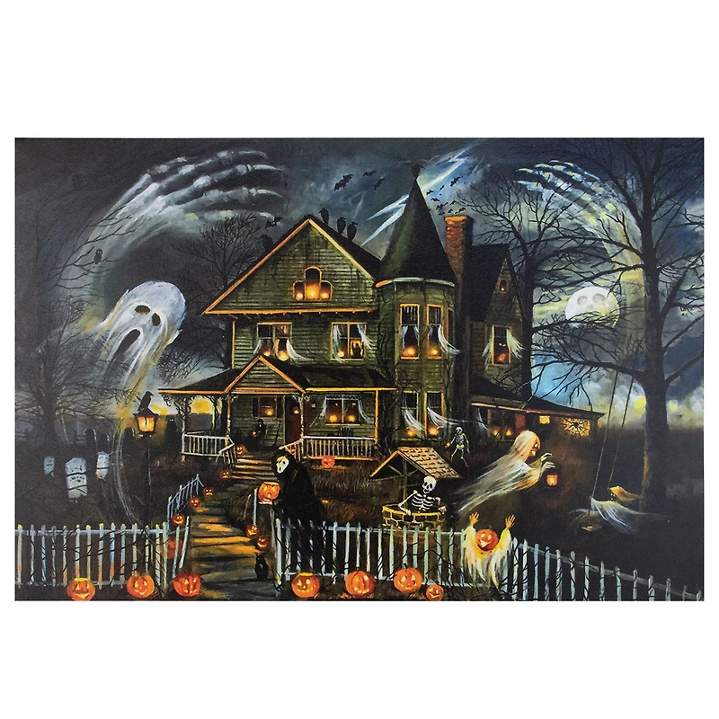 LED Lighted Creepy Haunted House Halloween Canvas Wall Art