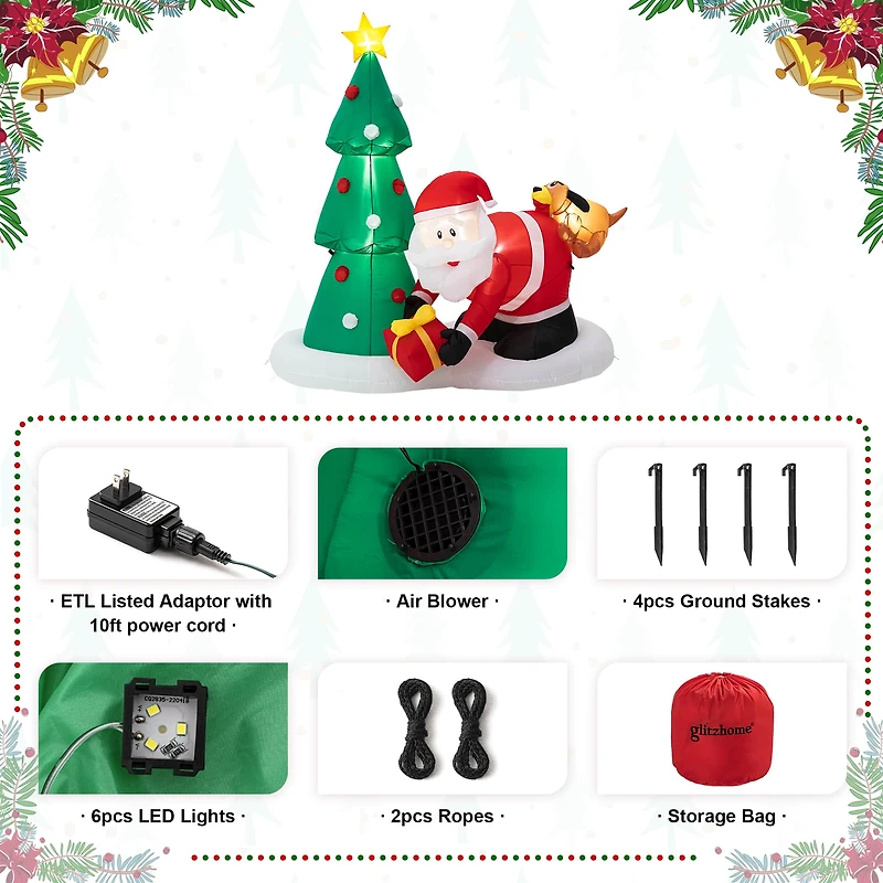 Glitzhome® 6.5ft. Lighted Dog Bites Santa Inflatable Décor