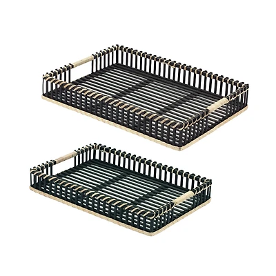 Rectangular Bamboo & Rattan Woven Tray Set