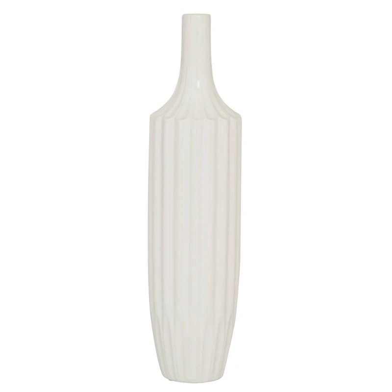 White Ceramic Modern Vase, 19" x 5" x 5"