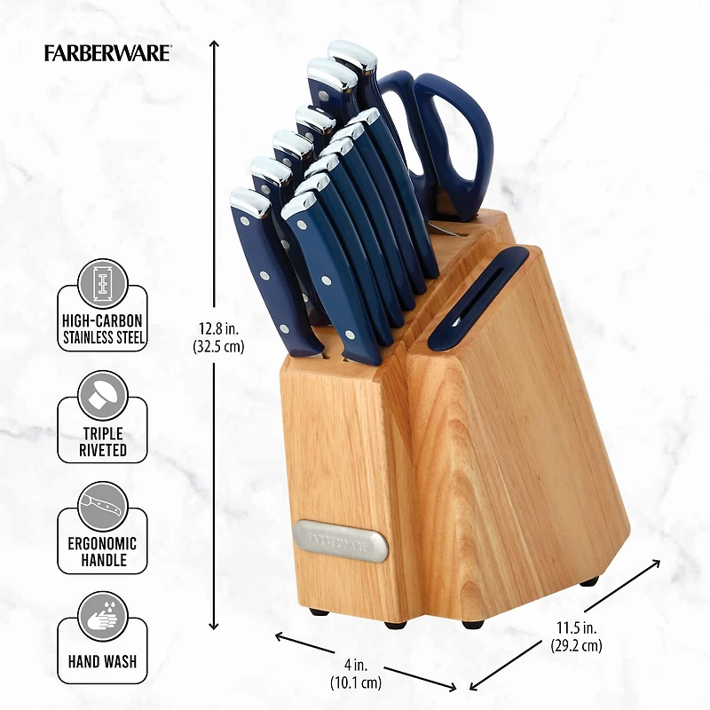 Farberware EdgeKeeper Ink Blue 14-Piece Slim Cutlery Set