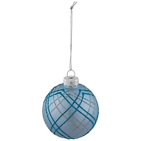 4ct. 2.75" Blue & Silver Plaid Glitter Glass Christmas Ornament Ball Set