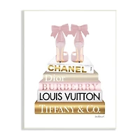 Stupell Industries Pink Gold Heels Bookstack Glam Fashion Design Wood Wall Plaque