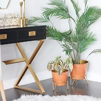 The Novogratz Set of 2 Pink Iron Modern Planter, 12" x 10" x 10"