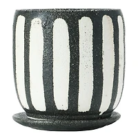 Hello Honey® 7.5" Black & White Hand-Painted Terra Cotta Planter with Saucer Set