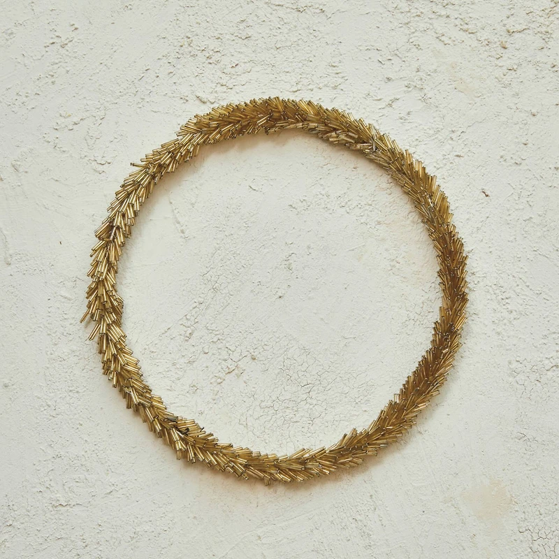 Hello Honey® 10" Gold Round Wire & Glass Bead Wreath