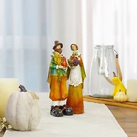 Male & Female Pilgrim Wooden Thanksgiving Figurine Set