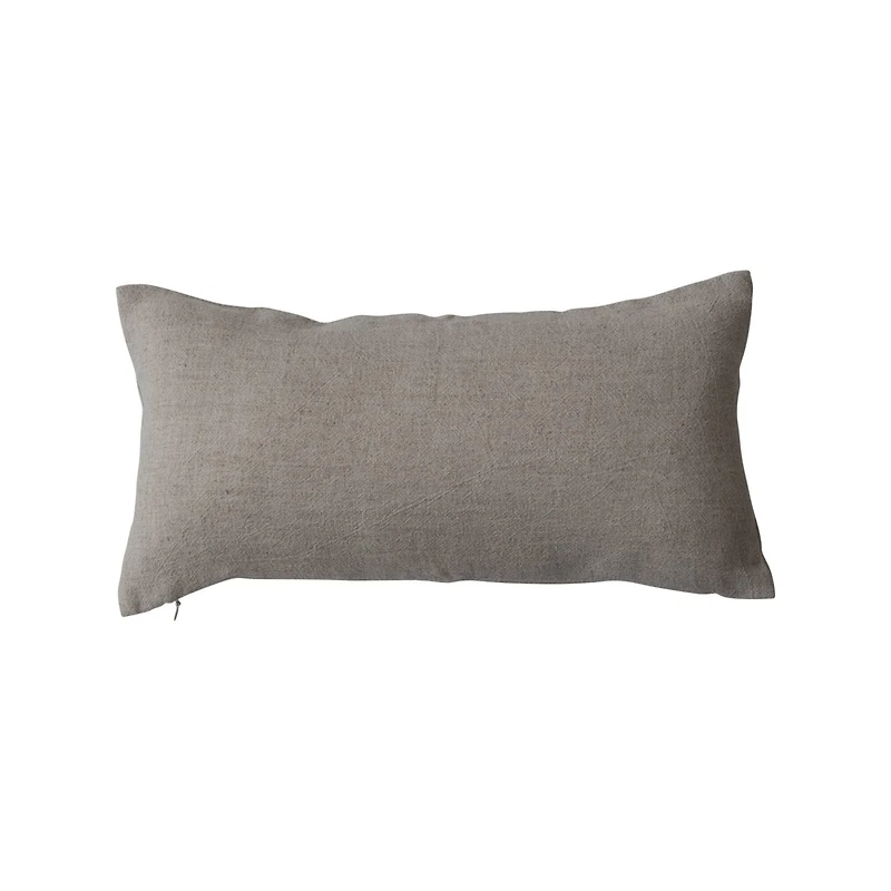 Hello Honey® 18" Natural & Black Bonjour Embroidered Linen Blend Lumbar Pillow