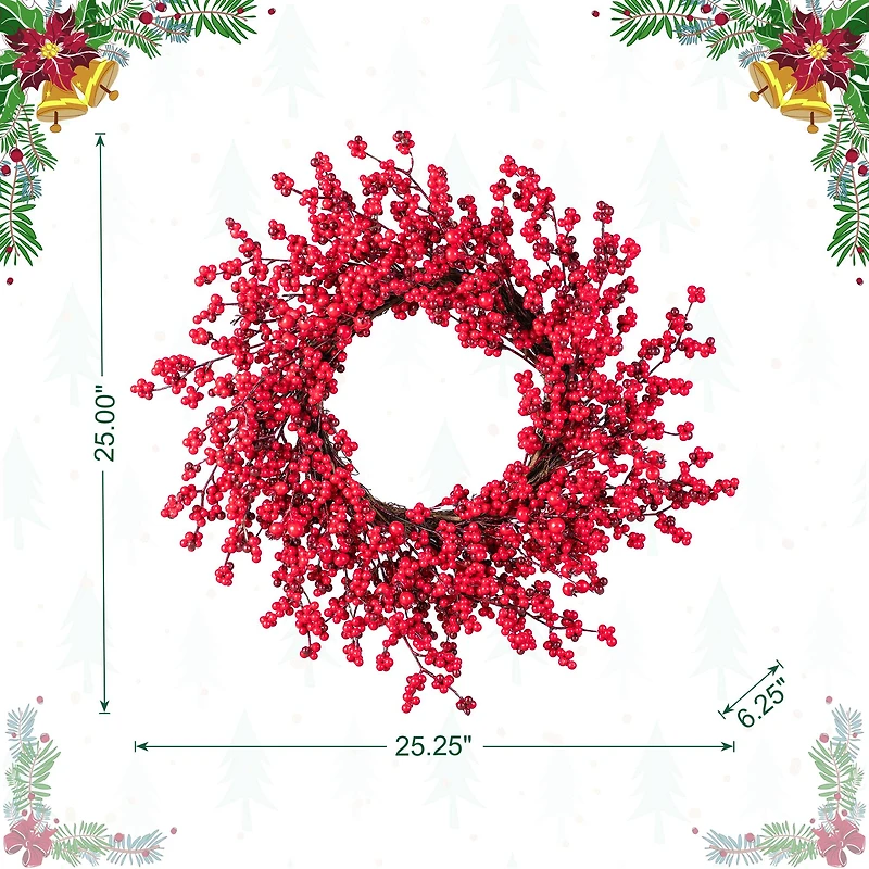 Glitzhome® 25"D Christmas Red Berries Wreath