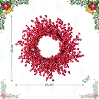 Glitzhome® 25"D Christmas Red Berries Wreath