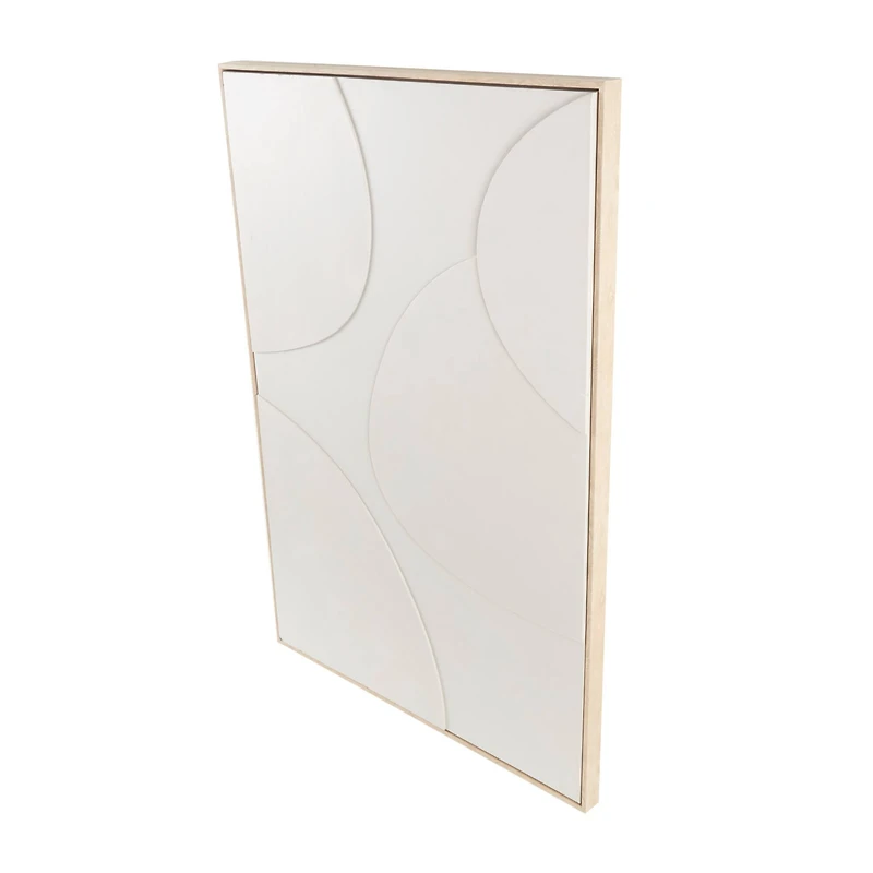 Beige Wooden Geometric Framed Wall Art with Abstract Circles and Brown Wooden Frame