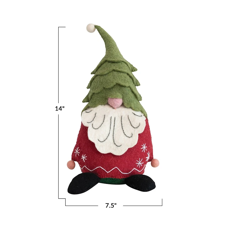 Hello Honey® 14" Green & Red Handmade Wool Felt Gnome