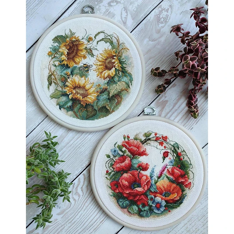 Luca-S Composition with Poppies Counted Cross Stitch Kit with Display Hoop