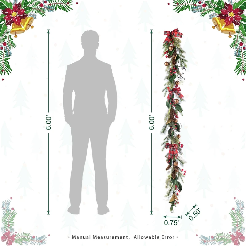 Glitzhome® 6FT Christmas Bell, Pinecone & Berry Bow Garland