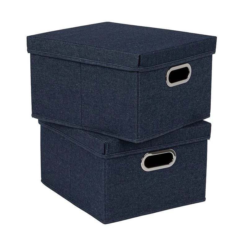 Household Essentials 15" Denim Blue Collapsible Cotton Blend Storage Box with Lid, 2ct.