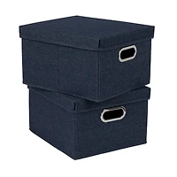 Household Essentials 15" Denim Blue Collapsible Cotton Blend Storage Box with Lid, 2ct.