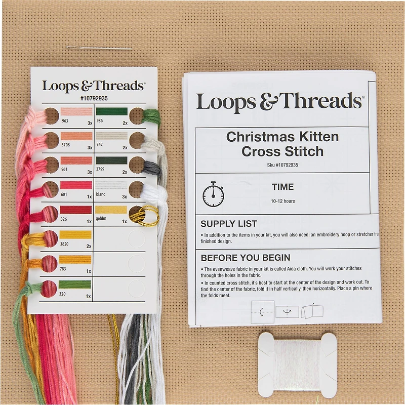 6" x 6" Christmas Kitten Cross Stitch Kit by Loops & Threads®