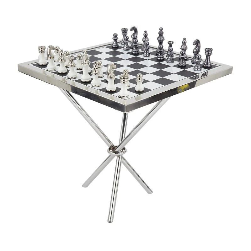 Silver Aluminum Contemporary Game Set Table, 4" x 25" x 22"