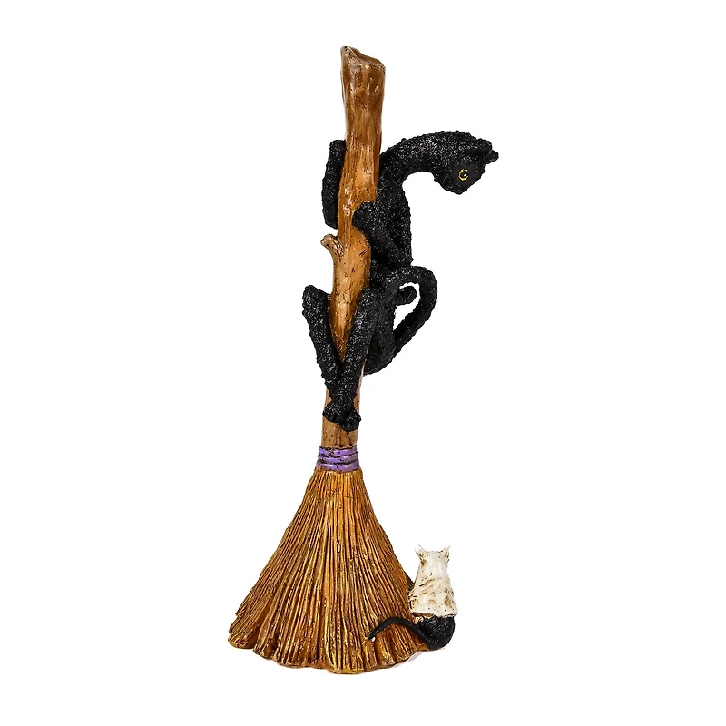 21" Halloween Black Cat Climbing Broom