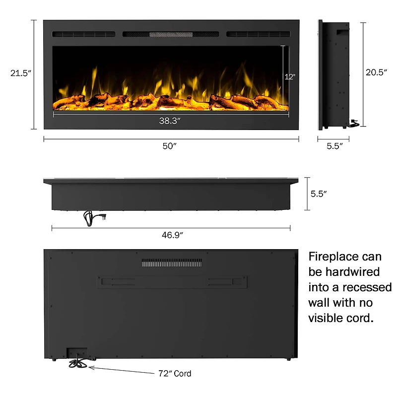 Hastings Home 50" Black Electric Fireplace