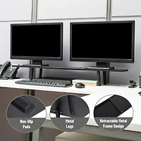 Mind Reader Extendable Monitor Stand, Adjustable Desktop Riser for Dual Monitors, Printers, Laptops, TV, 31.5–40 Inch Width, 88 lb Capacity, Metal and MDF Wood, Black