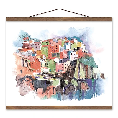 Bright Coast Buildings 20" x 16" Teak Hanging Canvas