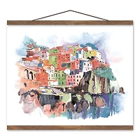 Bright Coast Buildings 20" x 16" Teak Hanging Canvas