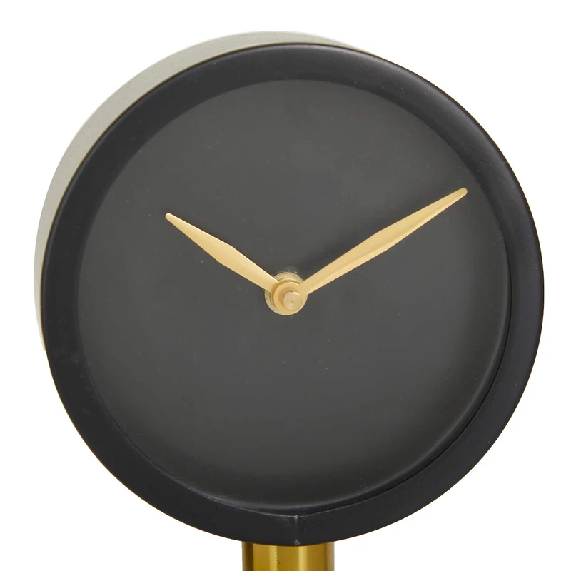 The Novogratz 11" Black Stainless Steel Clock with Gold Stand