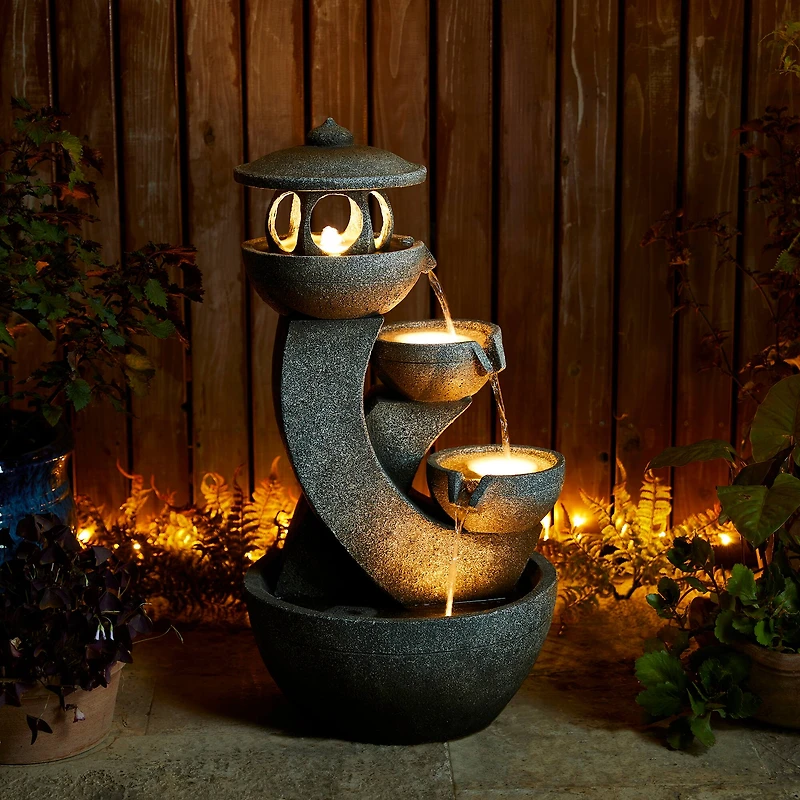 Glitzhome® 32" 4-Tier LED Pagoda Outdoor Fountain
