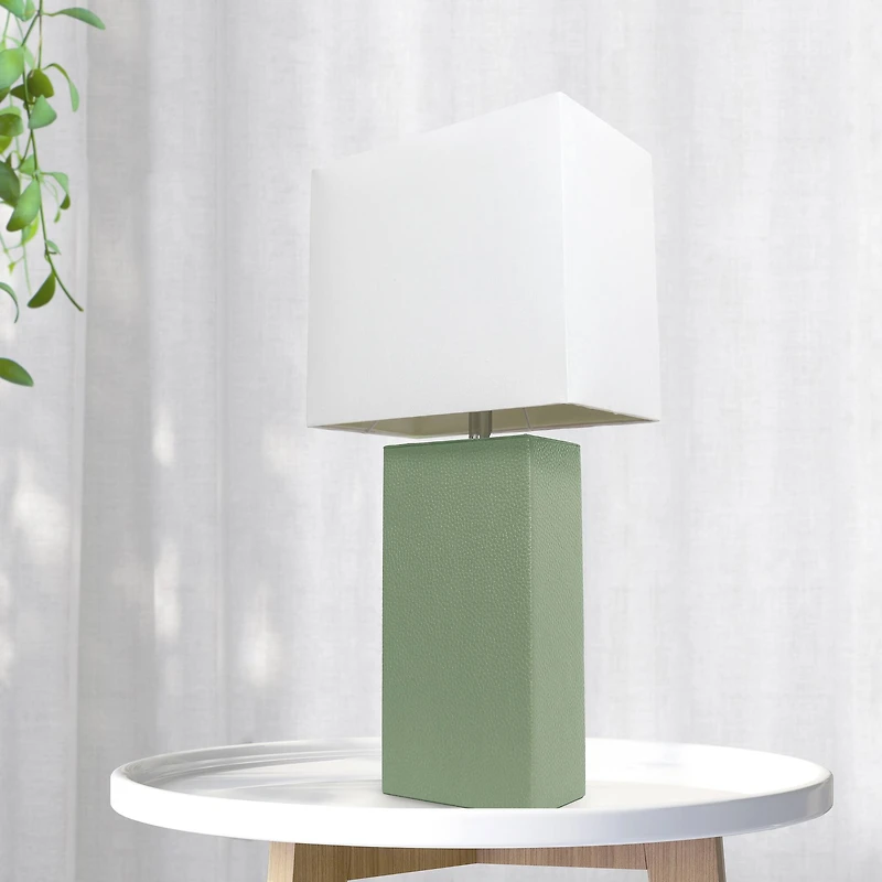 Lalia Home Lexington 21" Sage Green Leather Base Table Lamp