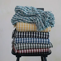 Hello Honey® Gingham Woven Recycled Cotton Blend Throw Blanket with Fringe
