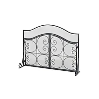 41" Black Metal Scroll Arched 1-Panel 2-Door Fireplace Screen with Mesh Backing