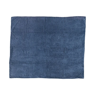 Hello Honey® Blue Kantha & Blanket Stitch Edge Cotton Velvet Throw