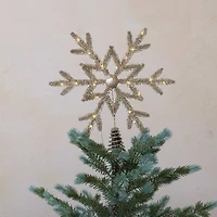 Hello Honey® 14" Champagne Plastic & Metal LED Snowflake Tree Topper with Glitter