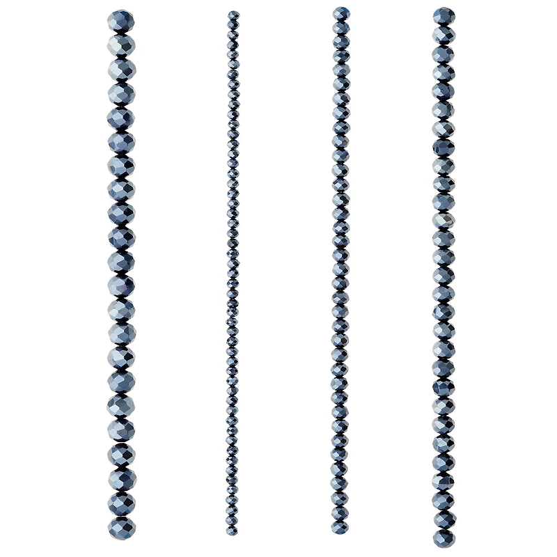 12 Pack: Black Faceted Glass Rondelle Bead Strings by Bead Landing™