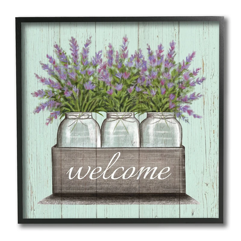 Stupell Industries Purple Lavender Florals in Jars Welcome Sentiments, 12" x 12"