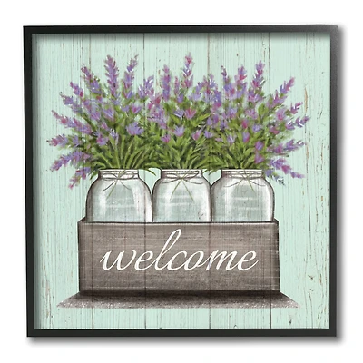 Stupell Industries Purple Lavender Florals in Jars Welcome Sentiments, 12" x 12"