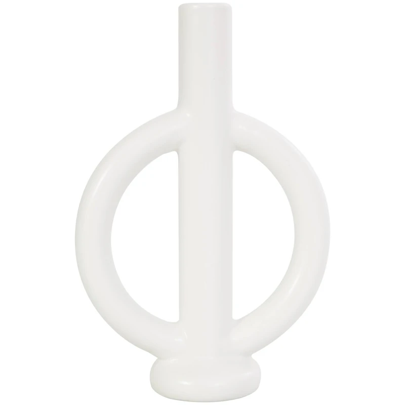 CosmoLiving by Cosmopolitan 10" Black & White Ceramic Geometric Ring Taper Candle Holder Set